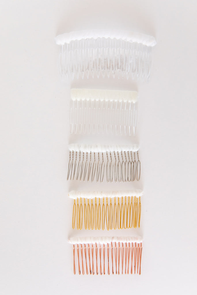 clear and metal hair combs for bridal veils and custom accessories