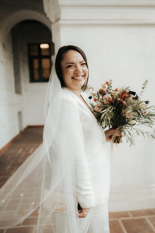 loveangeldress Rustic Simple Fingertip Ivory Wedding Veil Cut Edge Cathedral 110'' / Ivory