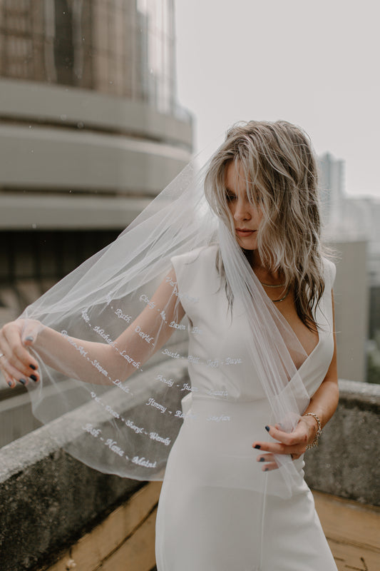 Organza Ivory Bridal Bow with Embroidered Phrase