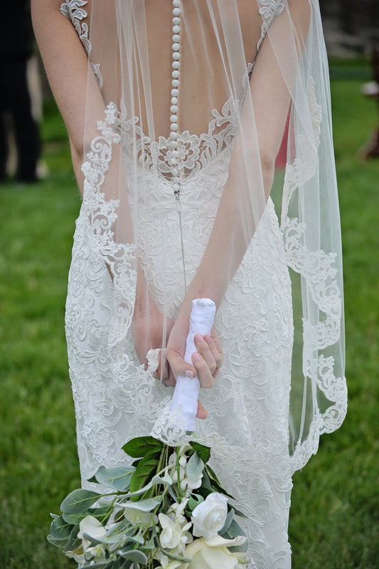 Romantic Floral Lace Mantilla Wedding Veil, Fingertip Length