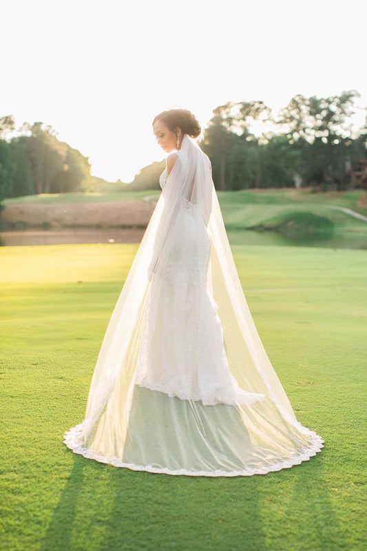 Cathedral Mantilla Veil with Eyelash Lace Trim, Lace Wedding Veil – One  Blushing Bride Custom Wedding Veils