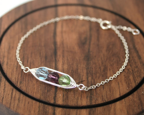 Birthstone pea pod bracelet