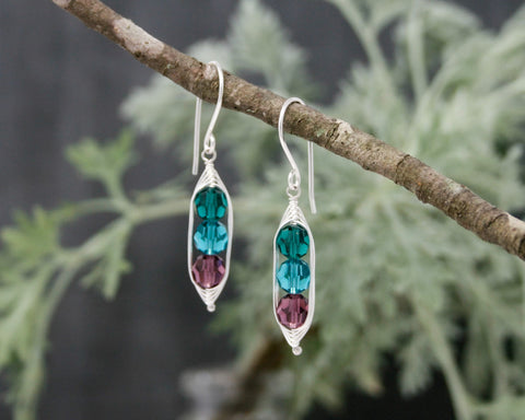 May December February birthstone pea pod earrings