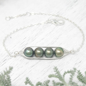 Pea pod bracelet with bronze forest green freshwater pearls [made to order]