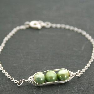 Pea pod bracelet with green freshwater pearls [made to order]