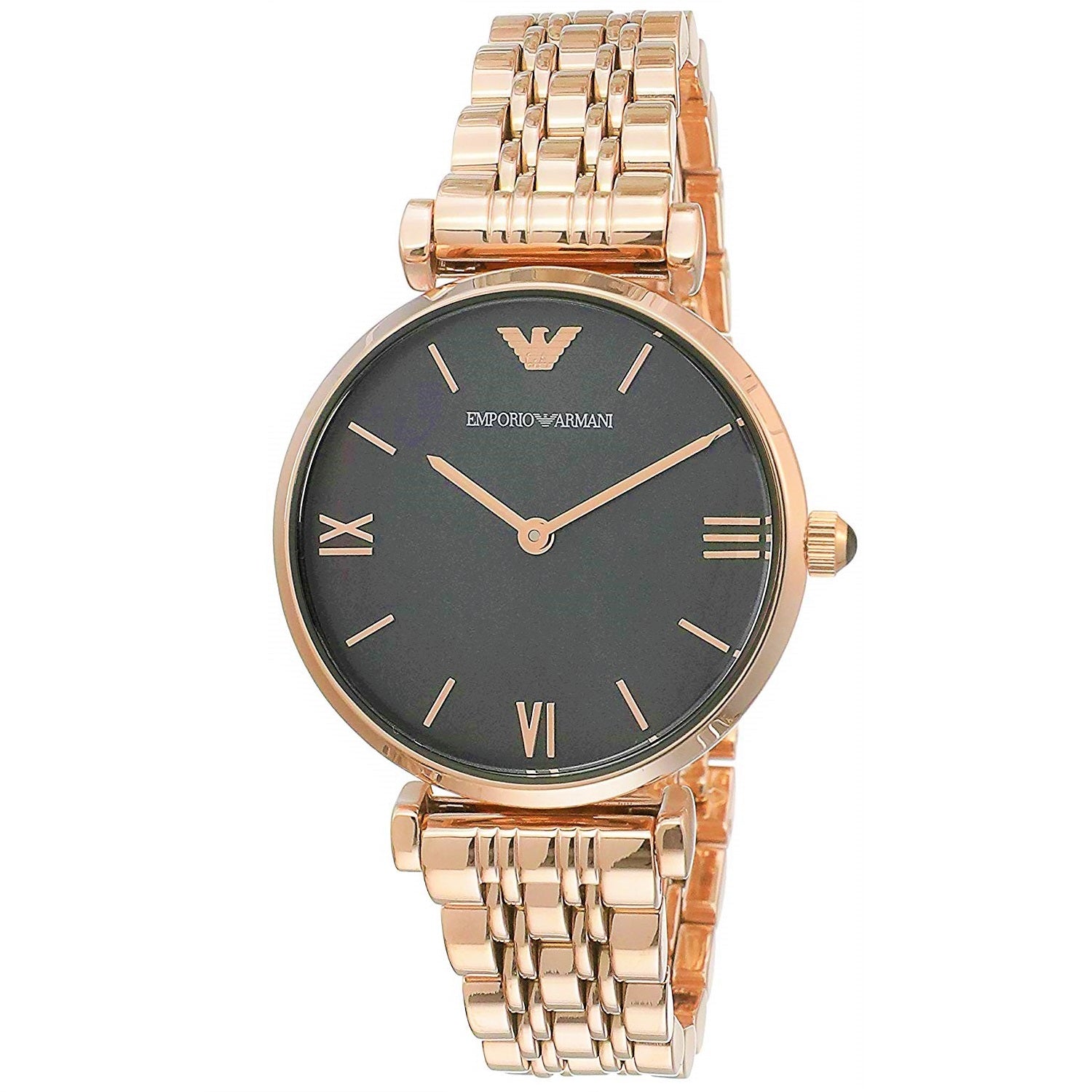 black and rose gold armani watch