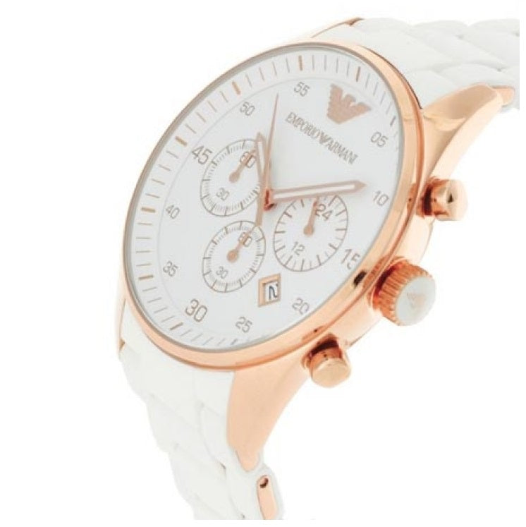 EMPORIO ARMANI | White / Rose Gold Men's Chronograph Watch | AR5919 – Time  Watches Australia