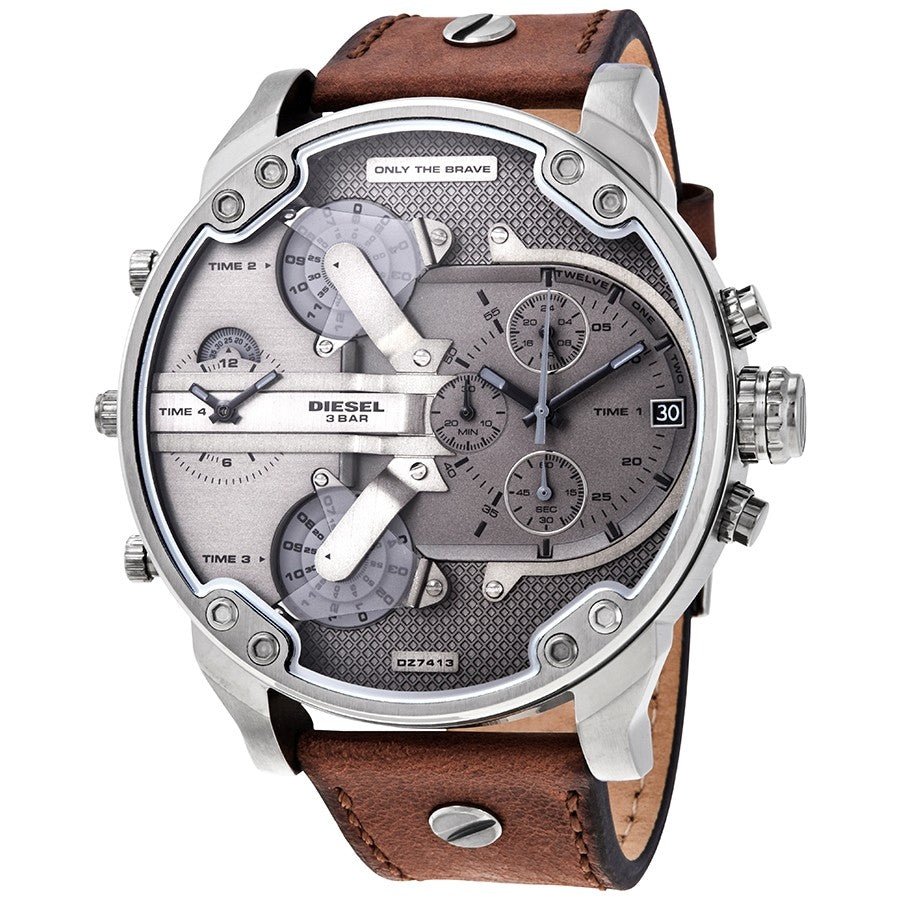 diesel watch men's brown leather strap