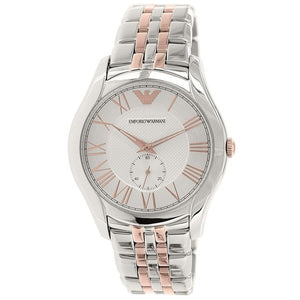 silver and rose gold armani watch