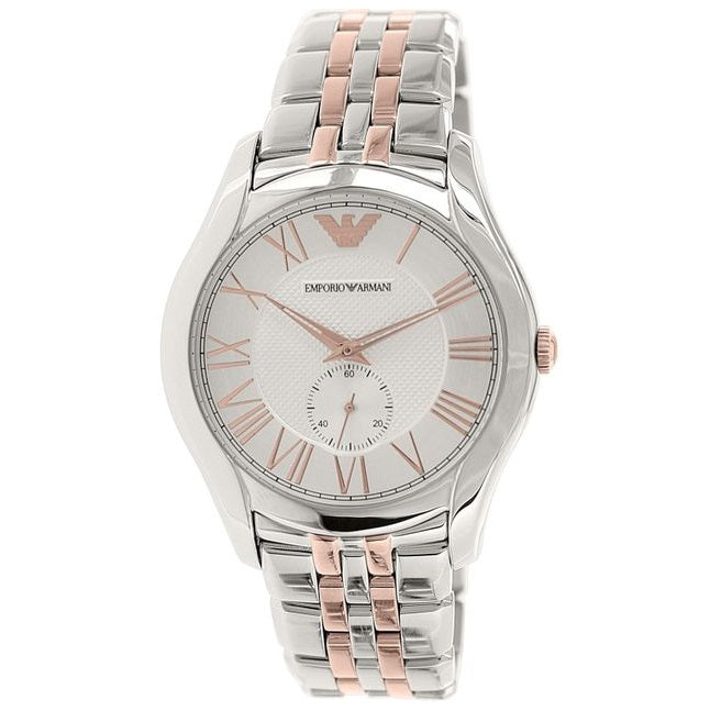 emporio armani silver and rose gold watch