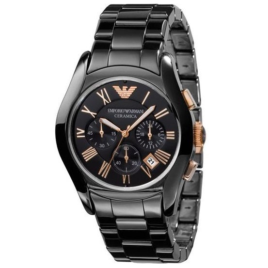 EMPORIO ARMANI | Black / Rose Gold Ceramica Men's Chronograph Watch | –  Time Watches Australia