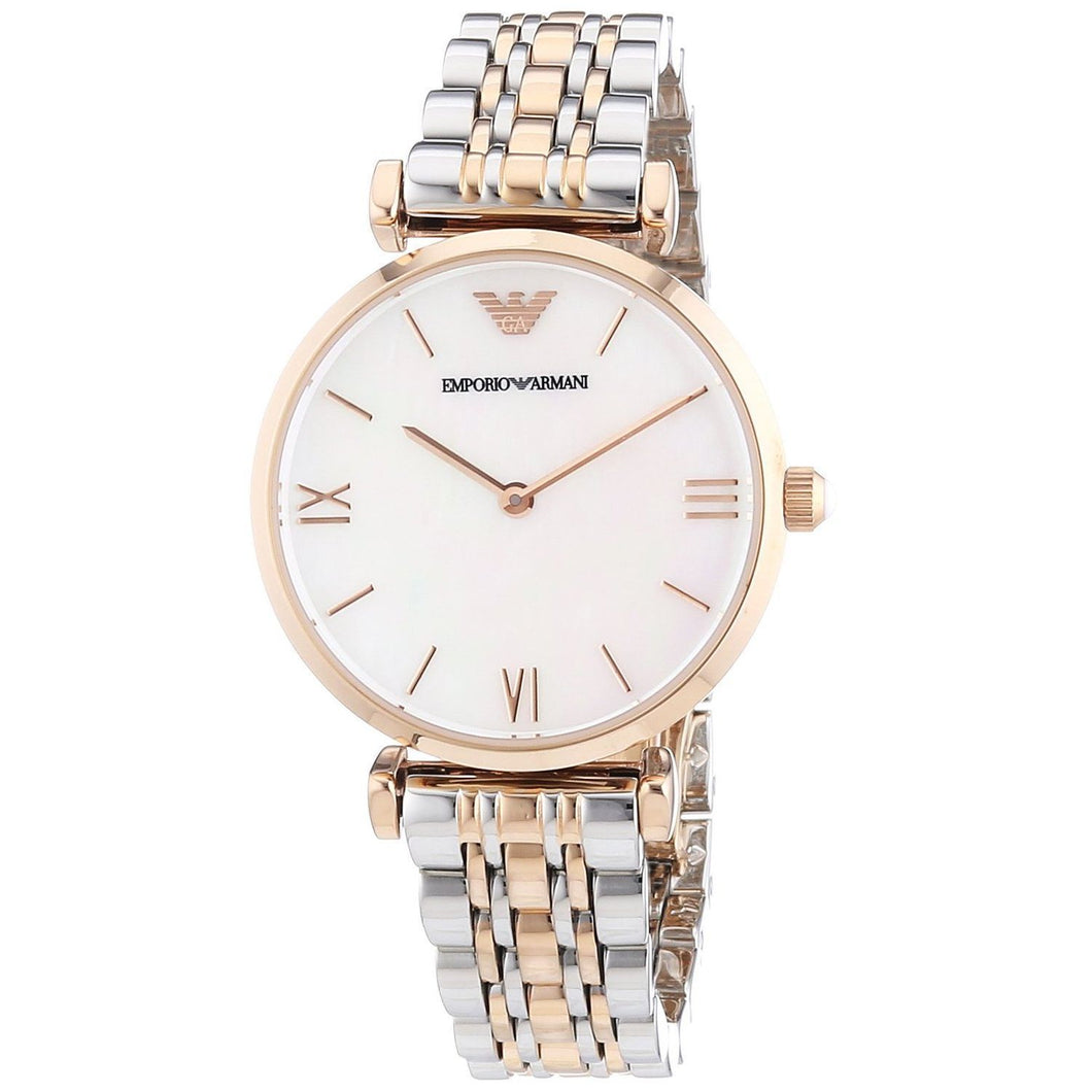 emporio armani silver and rose gold watch