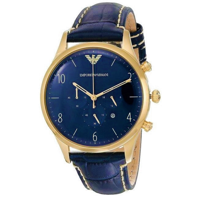 blue and gold armani watch