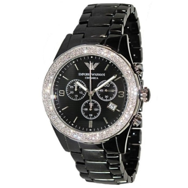 emporio armani black chronograph watch