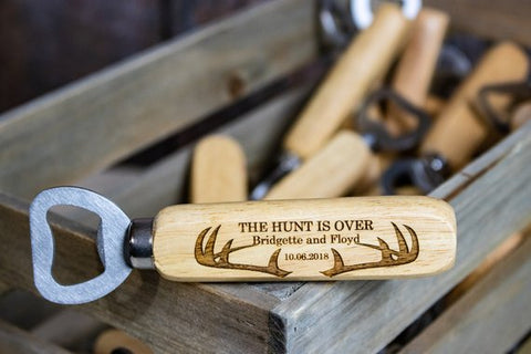 Country Wedding Favors The Hunt Is Over Bottle Openers With Antlers