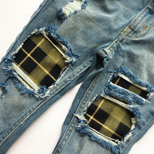 Flannel skinny Jeans- unisex- distressed denim