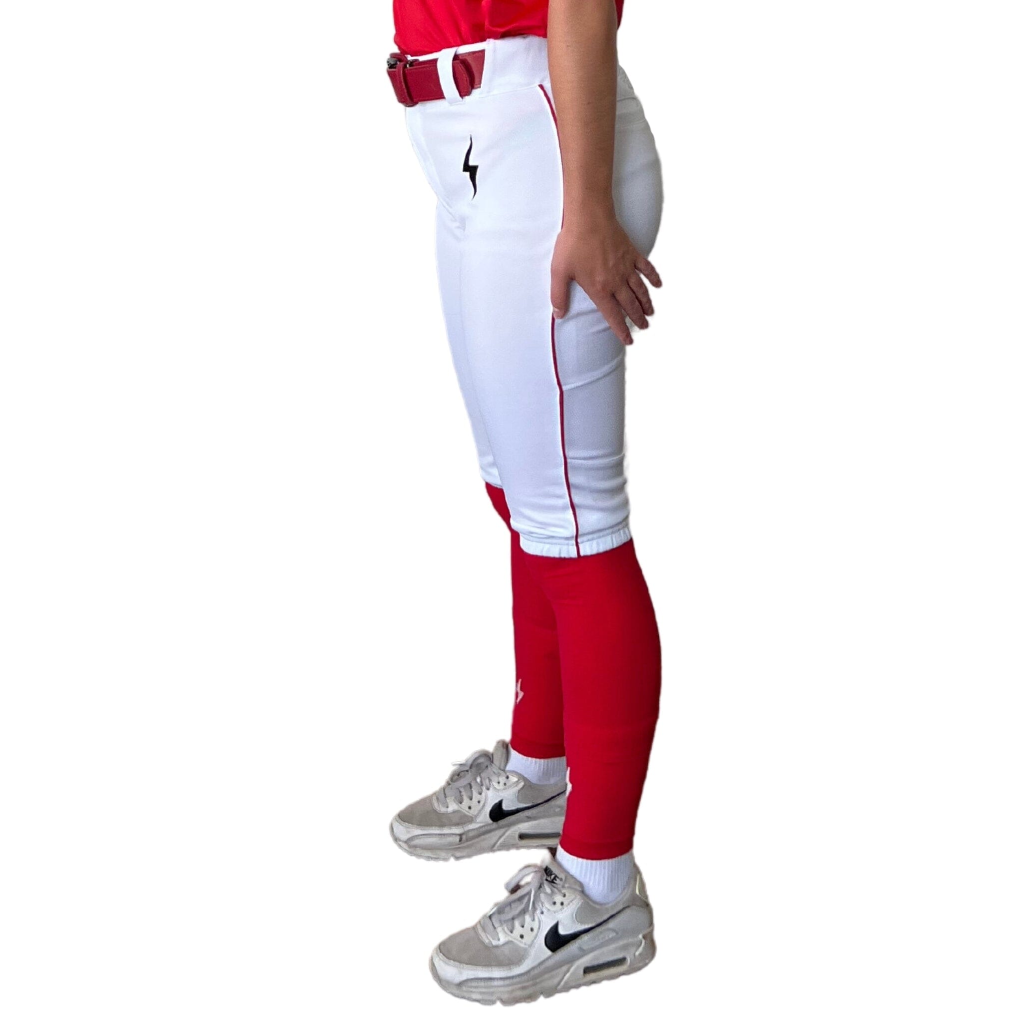 Image of BRUCE BOLT Premium Pro Softball Knicker - WHITE w/ Red