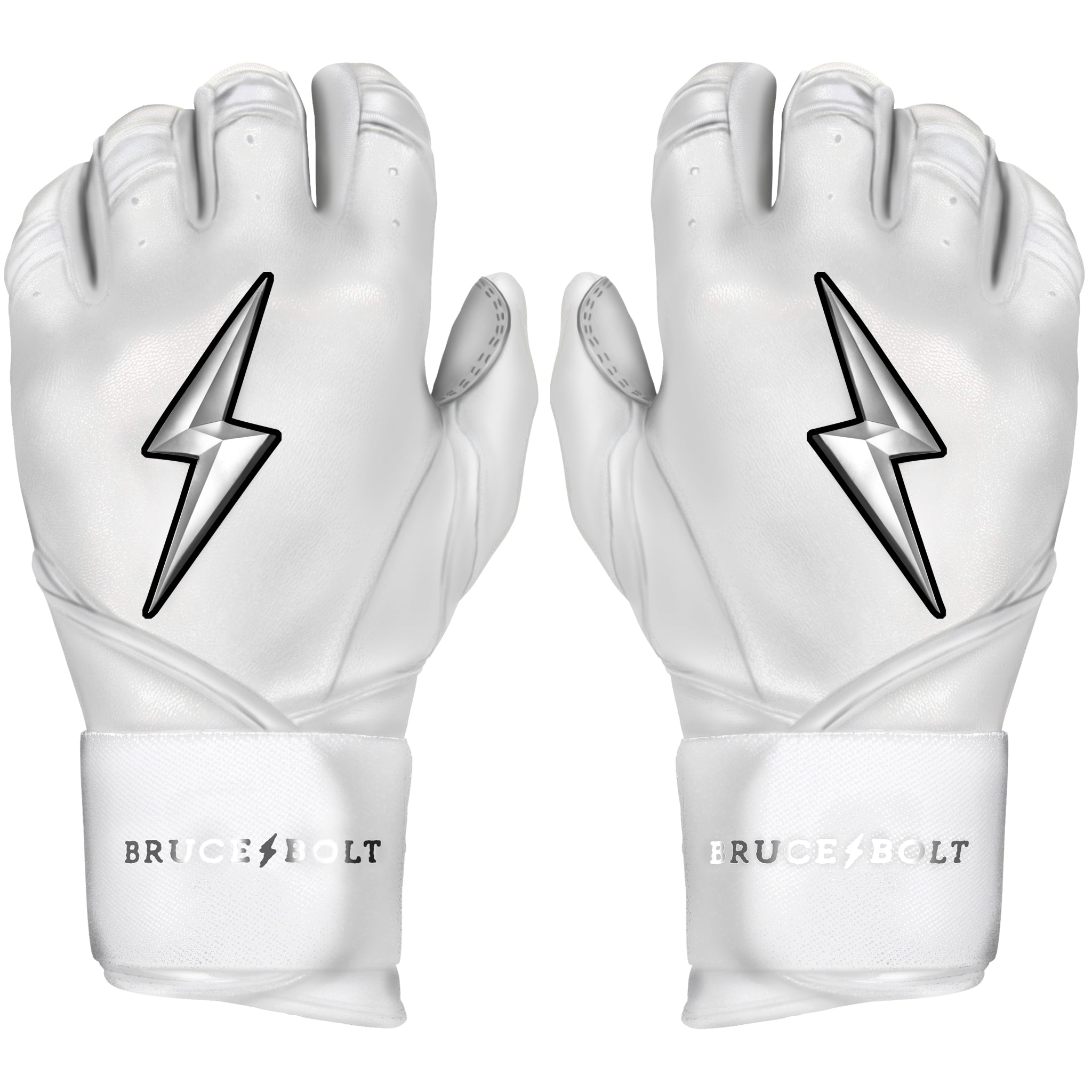 Image of PREMIUM PRO CHROME Series Long Cuff Batting Gloves | WHITE