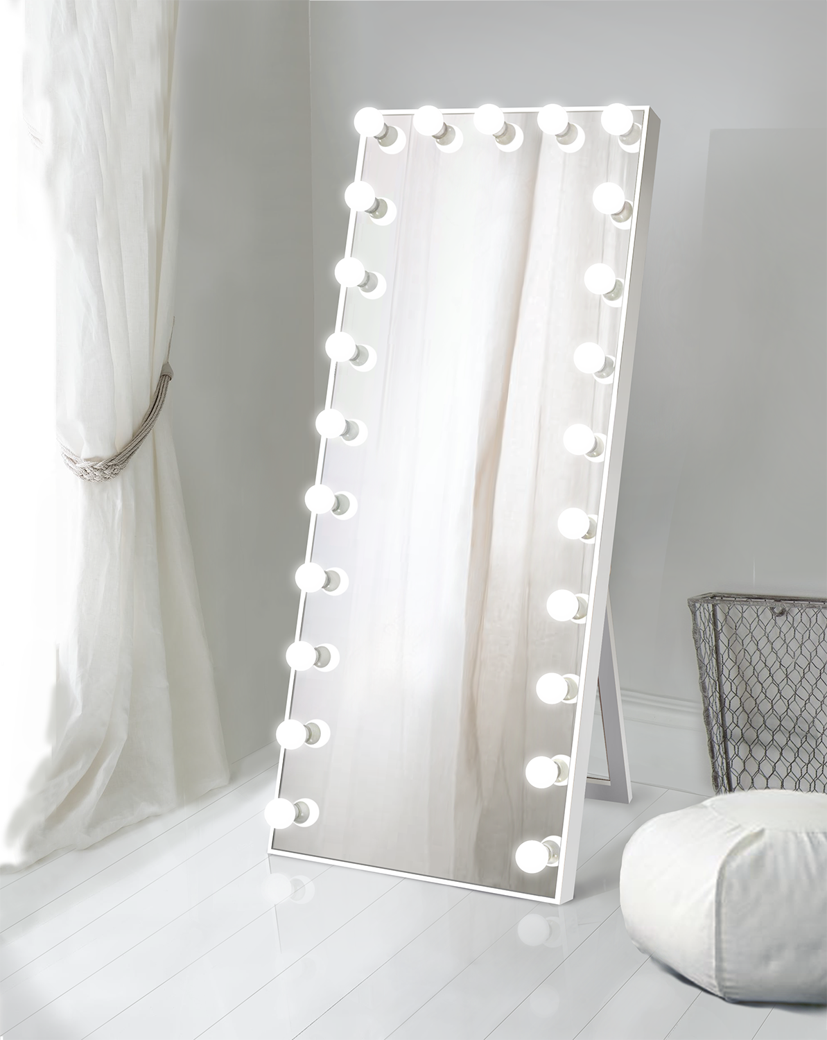 GLAMMS: Stella White Tall Dimmable Hollywood Makeup Mirror ...