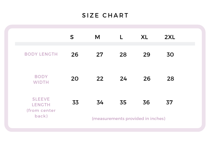 Size chart- Azalea pullover – Dauphinette