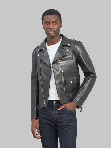 The Flat Head Horsehide leather double Riders Jacket Black Semi Aniline