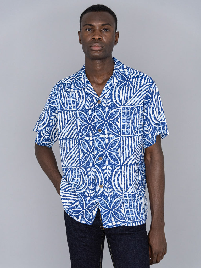 Sun Surf Polynesian Tapa Design Hawaiian Shirt Navy