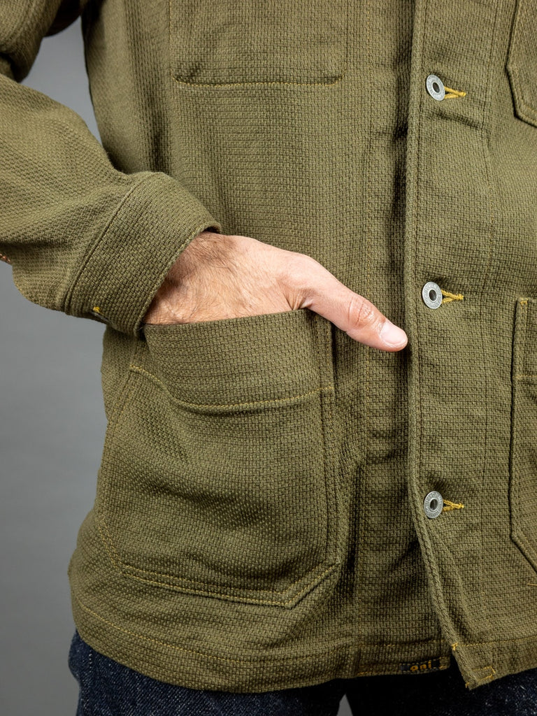 ONI Denim 03100-OLVDR Sashiko Dobby Coverall Jacket Olive Drab