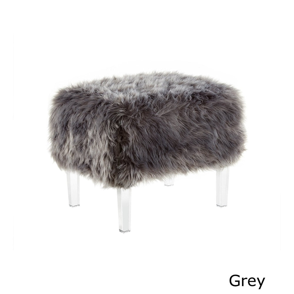 Faux Fur-Covered Ottomans - Gray
