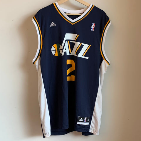 VINTAGE ADIDAS UTAH JAZZ #5 CARLOS BOOZER ALL SEWN BASKETBALL JERSEY SIZE  XXL