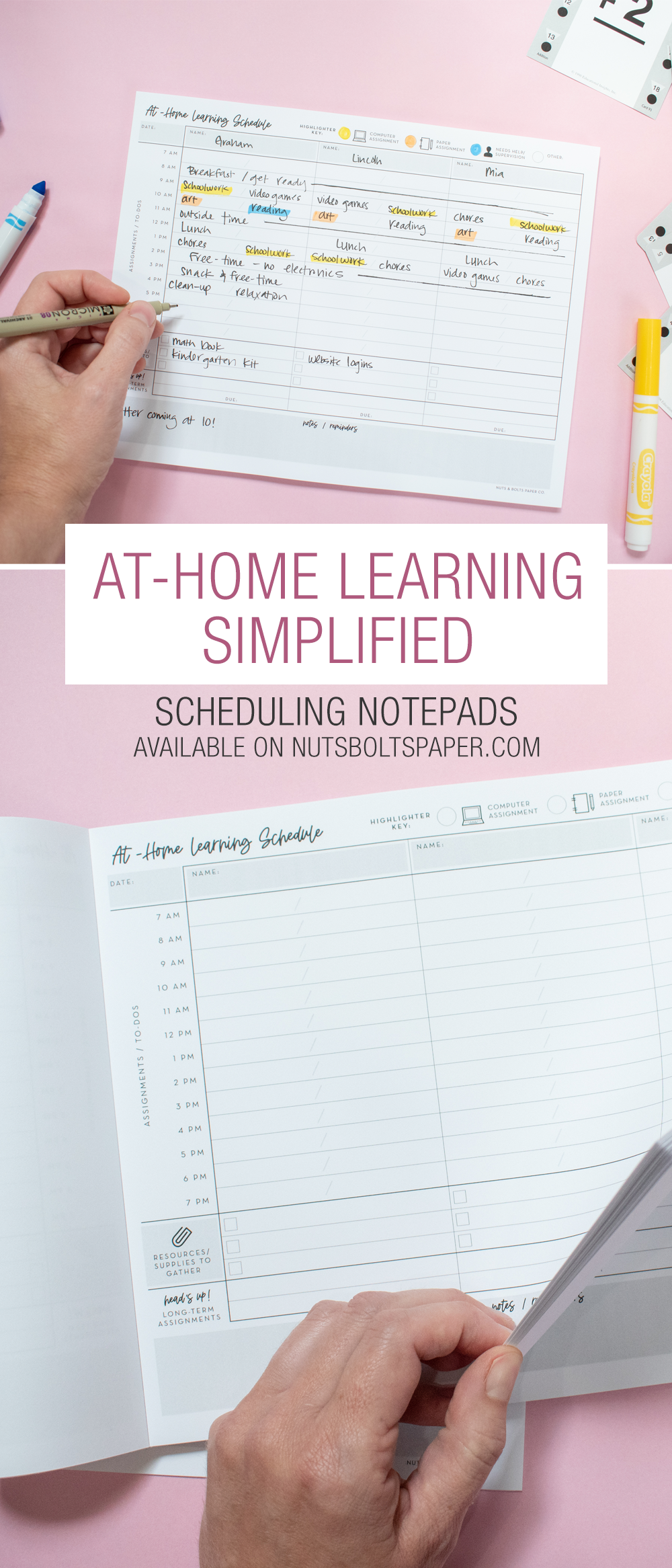 at-home learning notepad, at-home learning schedule, back to school, back to school schedule, homework assignments