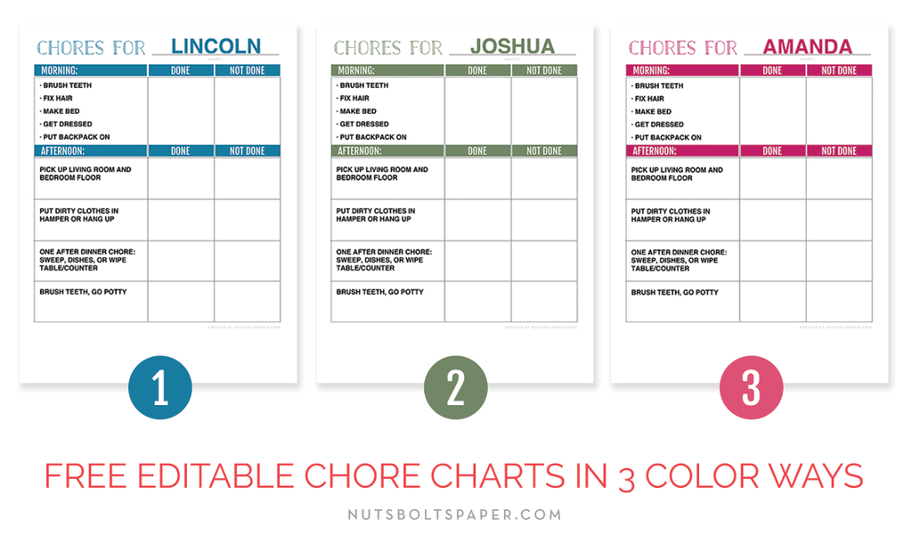 editable chore charts, free chore charts, downloadable chore charts, printable chore charts
