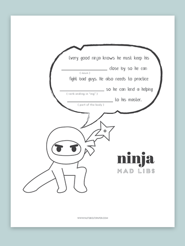 ninja coloring page, free ninja coloring page, free ninja activity sheet, free mad libs