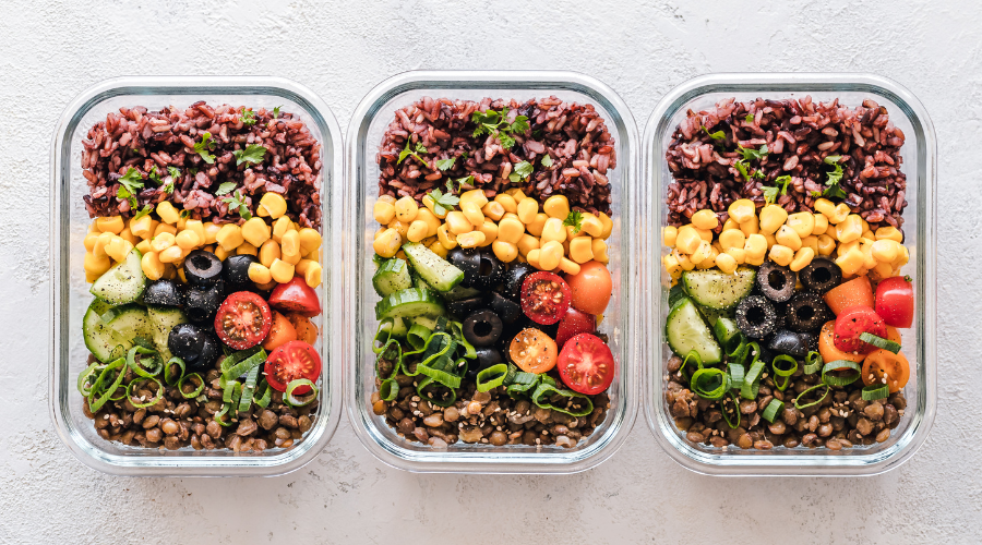 Meal prepping containers with healthy food for night shift