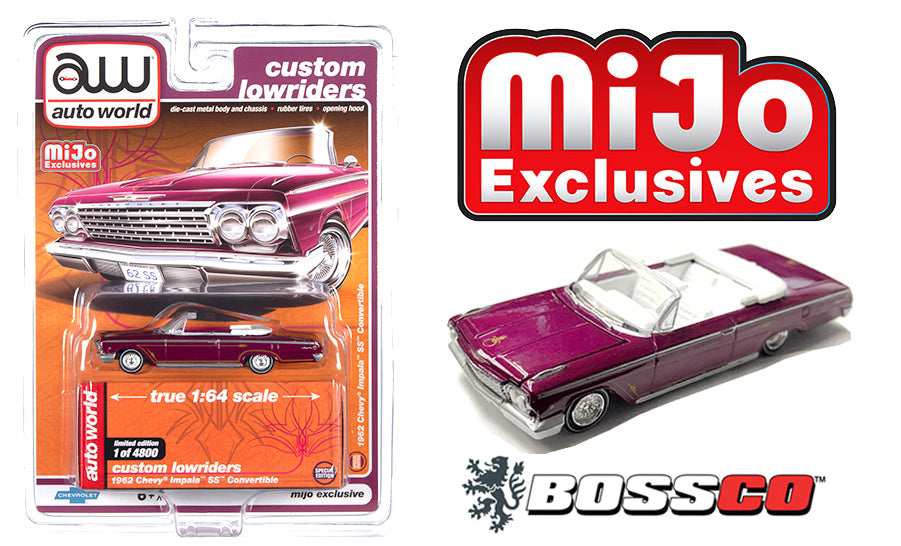 Autoworld 1962 Chevy Impala Convertible Lowrider Magenta Boss Company