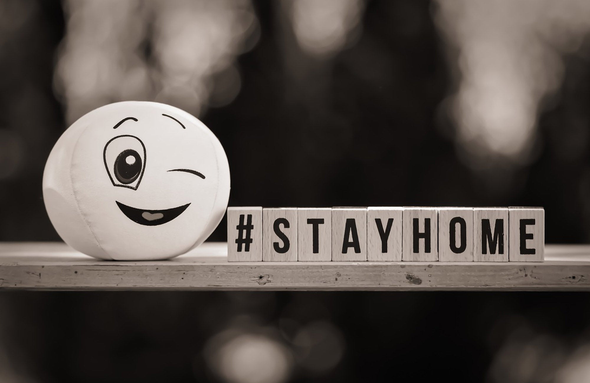 Stay at home sign with smiley ball character