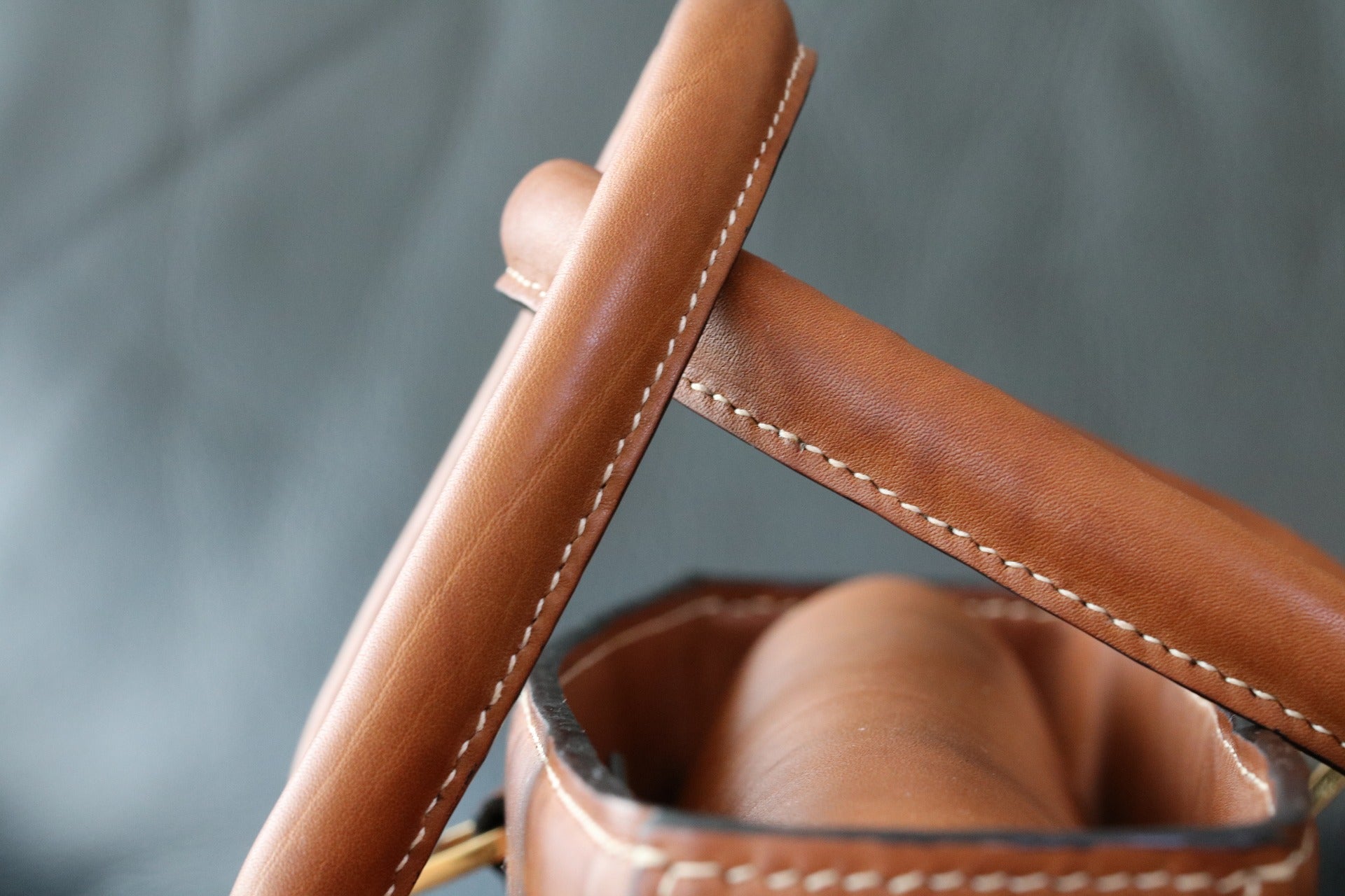 Close up of luxury leather bag handle