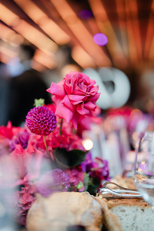 Wedding tablescape flowers in Pink hues