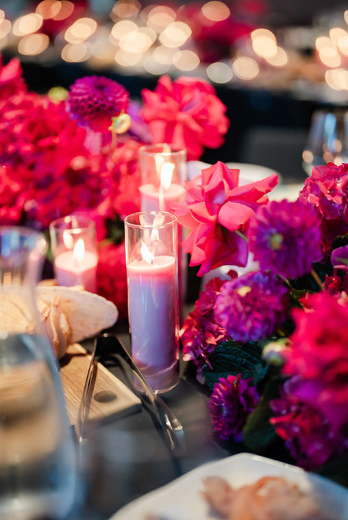 Wedding tablescape flowers in Pink hues