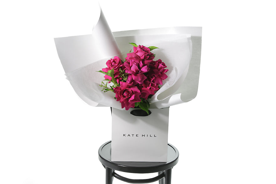 Pink Valentine's Day Rose Bouquet in White Flower Bag