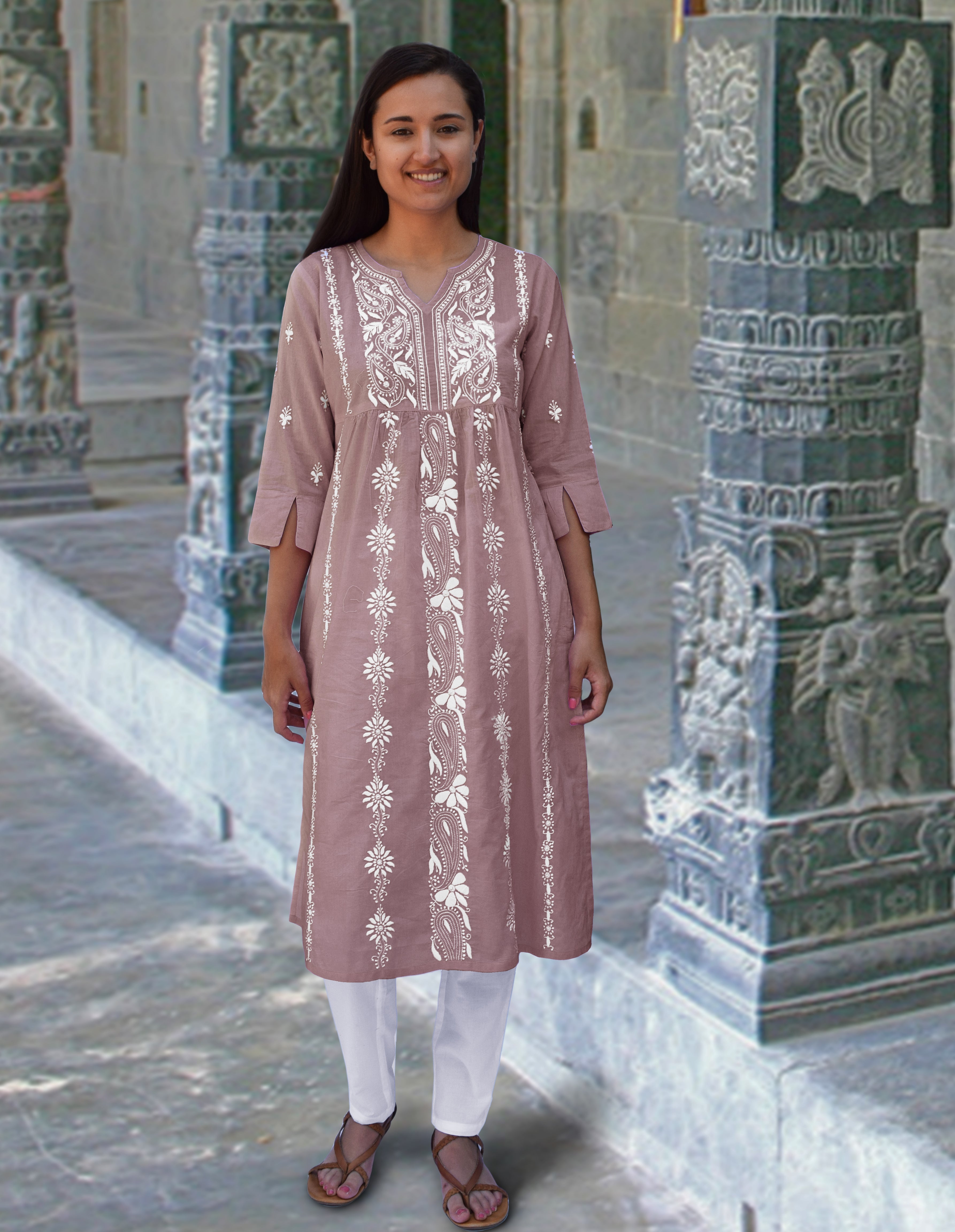 Ayurvastram - Nilsa Hand Embroidered Pure Soft Cotton Long Tunic Kurta  Dress: Ma