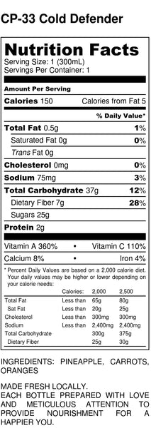 Cold Defender Nutrition Facts