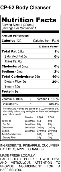 Body Cleanser Nutrition Facts