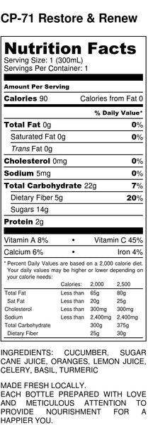 Restore and Renew Nutrition Facts