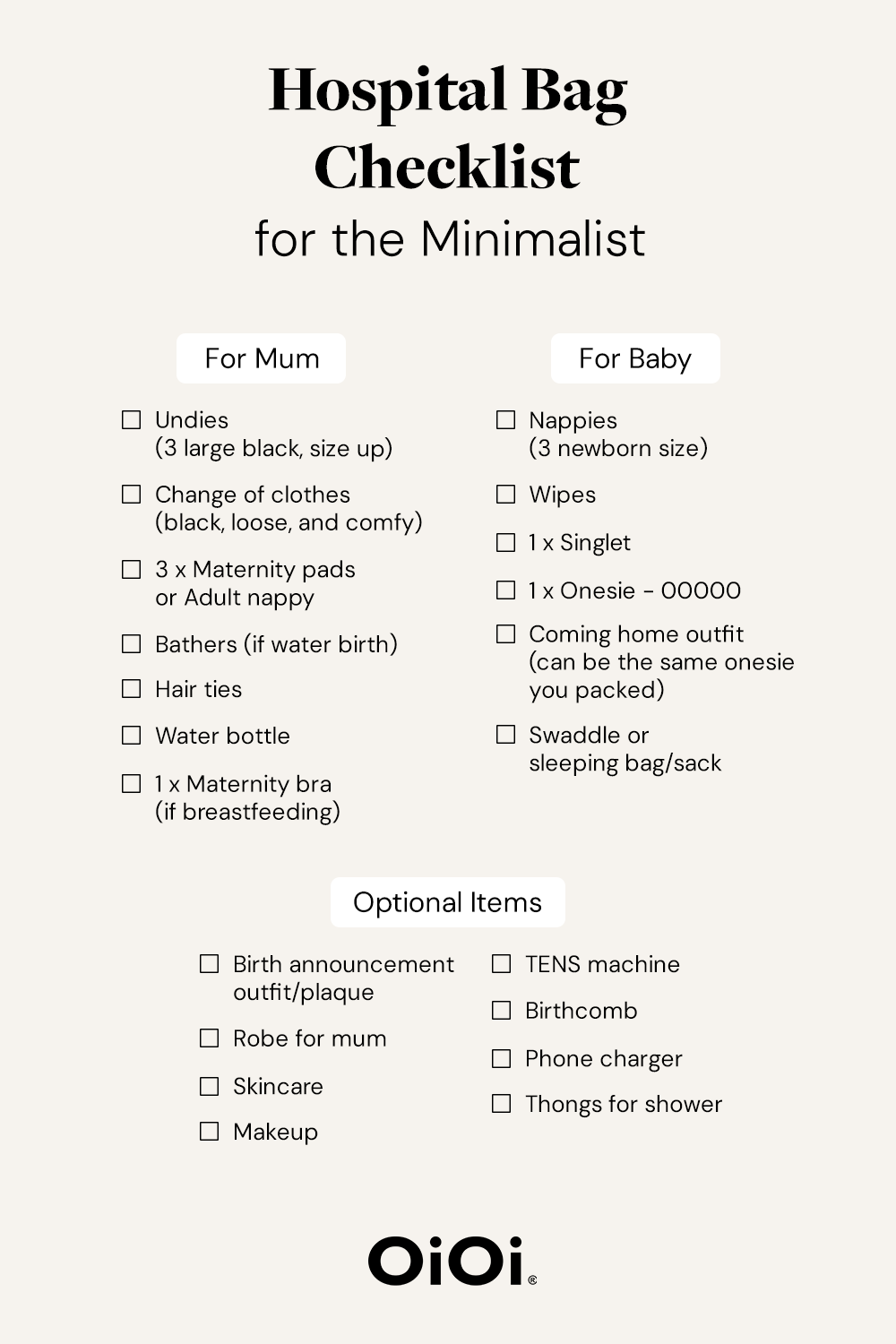 Minimalist Hospital Bag Checklist Australia