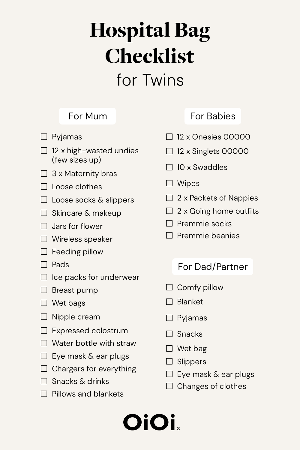 Hospital Bag Checklist for Twins