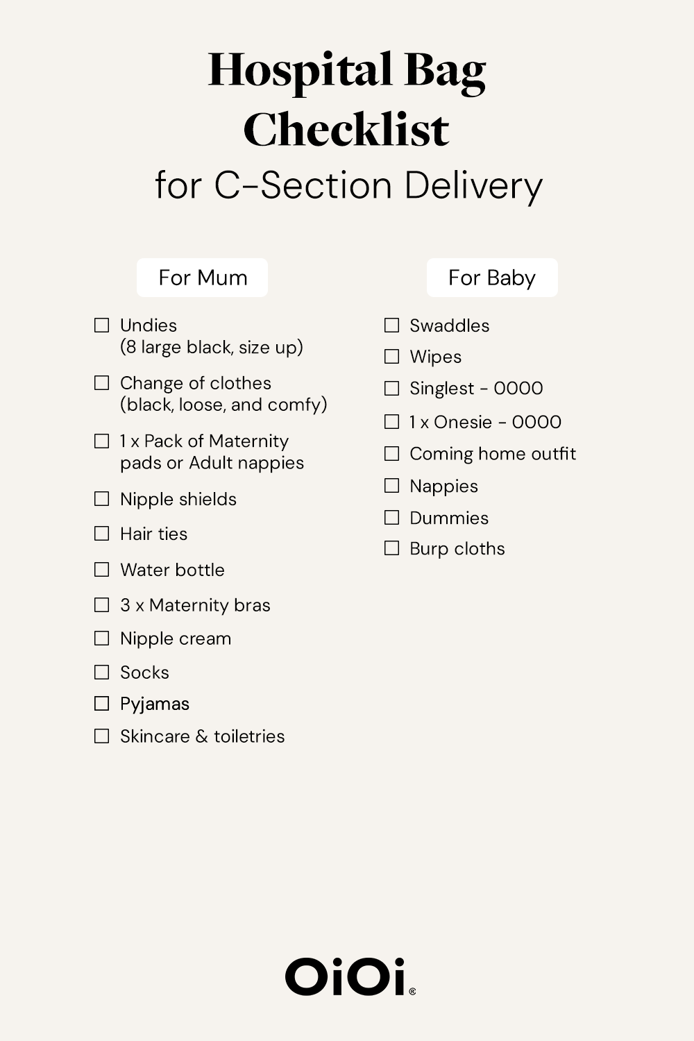 C-Section Hospital Bag Checklist