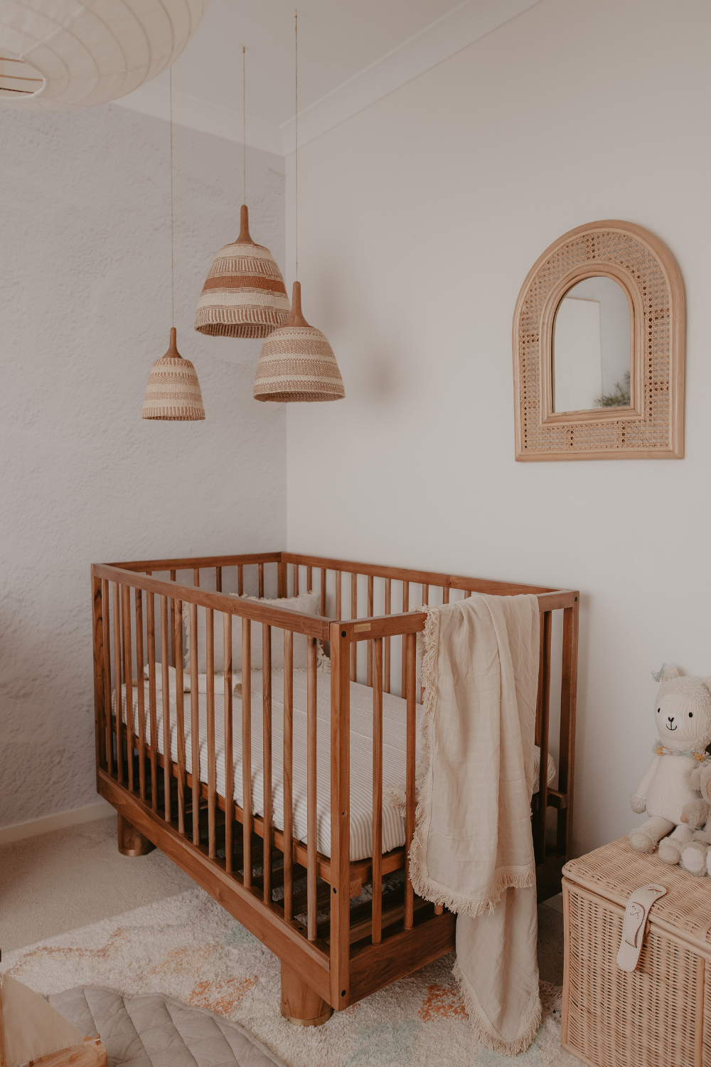 baby cot neutral tones wooden