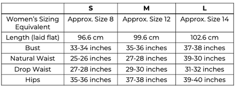 Size Chart Robe