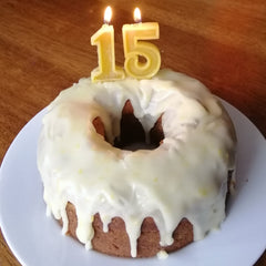 spiced banana cake with birthday candles
