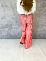 Plisse Pleat Satin Style Trousers In Coral